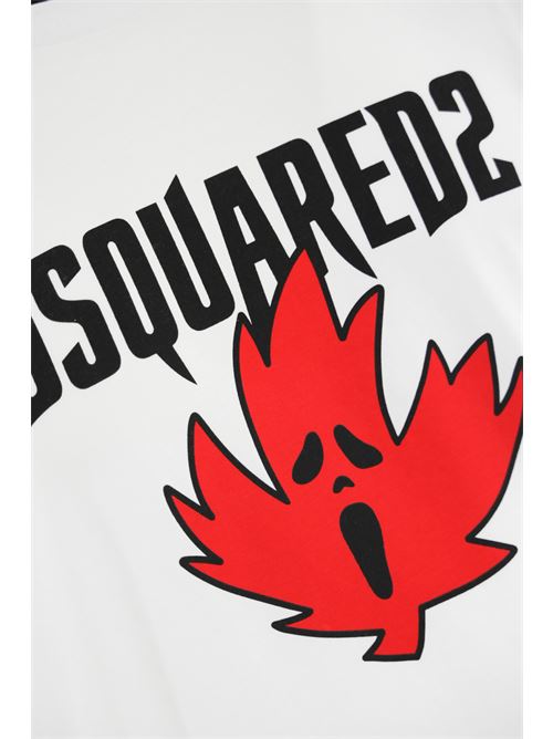 T-shirt con stampa Ghost Maple Leaf in cotone bianco DSQUARED2 | S74GD1307 D20020100